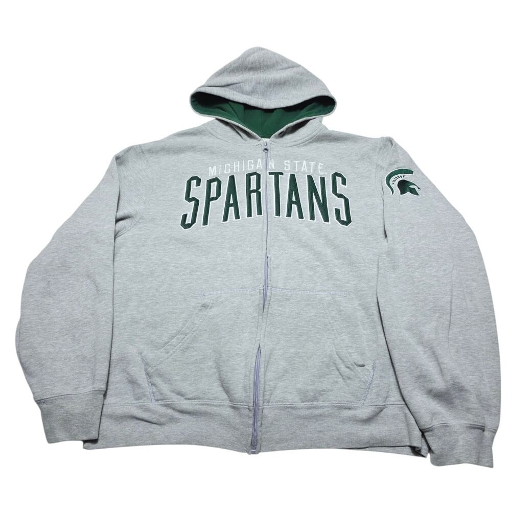 J. America Michigan State Spartans Zip Hoodie Adult Large Gray Embroidered Y2k